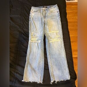 Judy Blues 90s Straight Distressed Light Blue Jeans